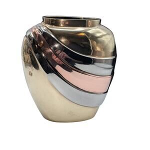 Vintage 1960s Art Deco Brass W/ Copper Pewter Draped Fallout Design Vase